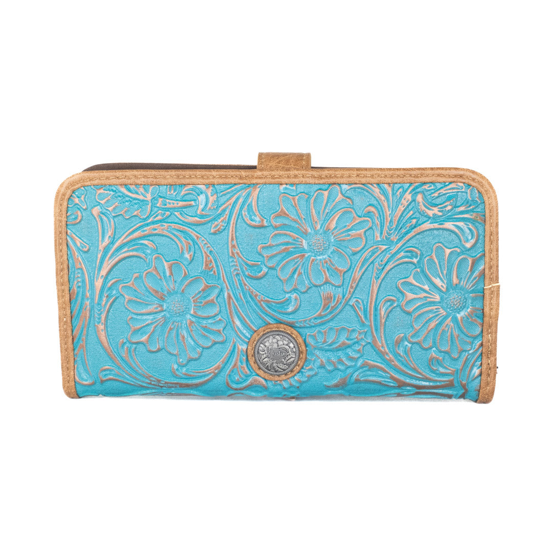 Justin Women's Floral Tooled Turquoise Slim Wallet