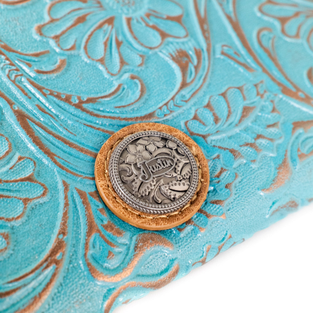 Justin Women's Floral Tooled Turquoise Slim Wallet