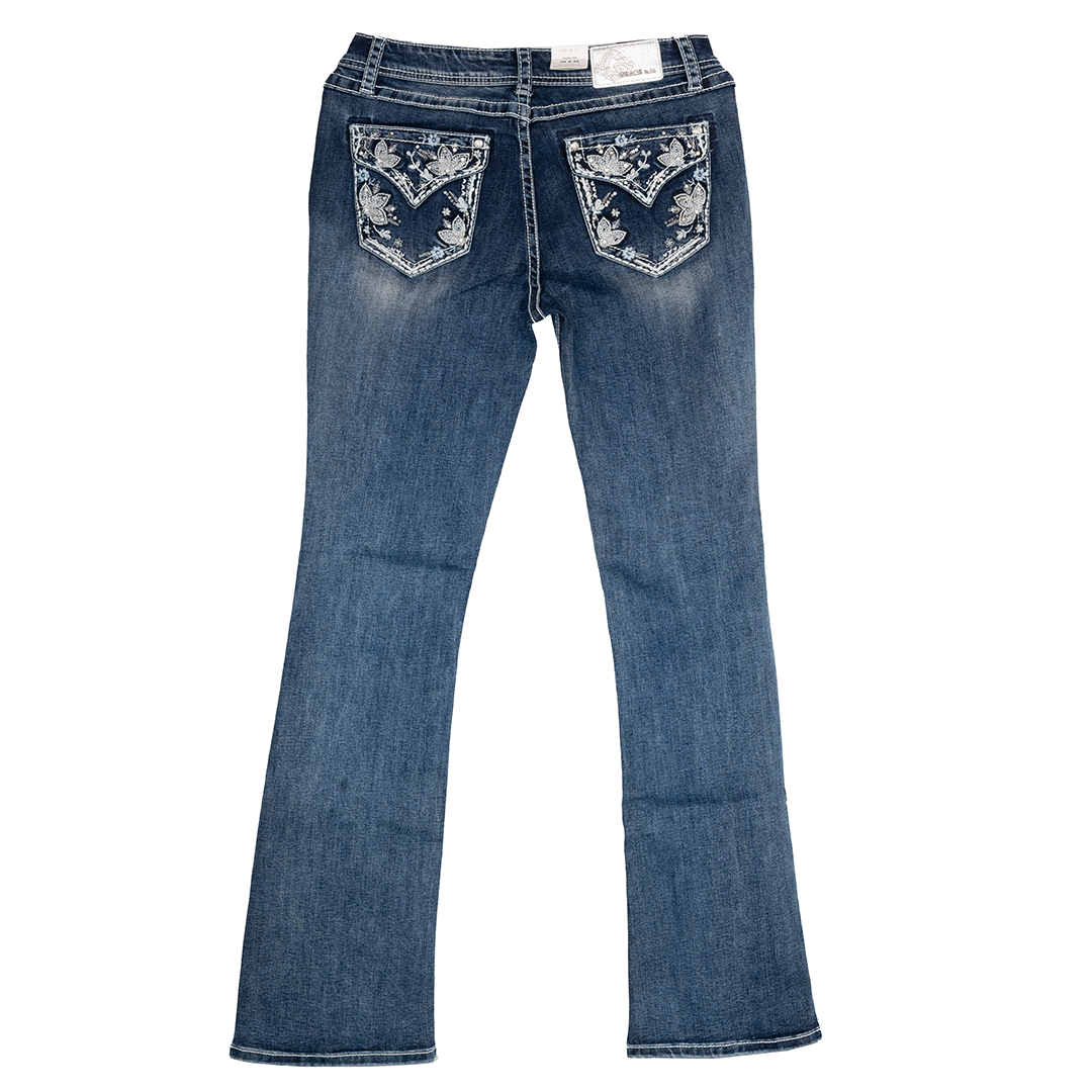 Grace in LA Women's Floral Flap Pocket Bootcut Jean