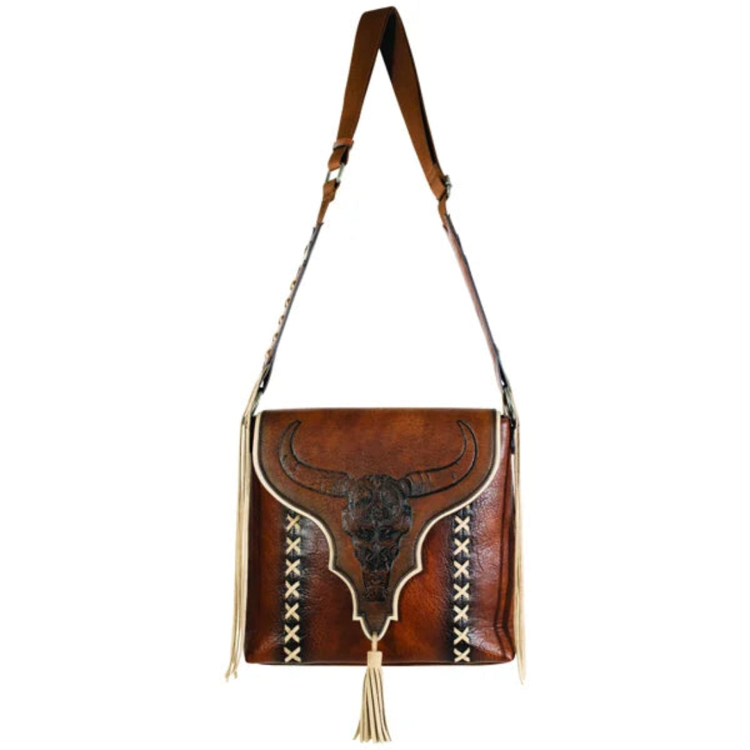 Catchfly Women's Steer Skull And Tassel Crossbody Bag