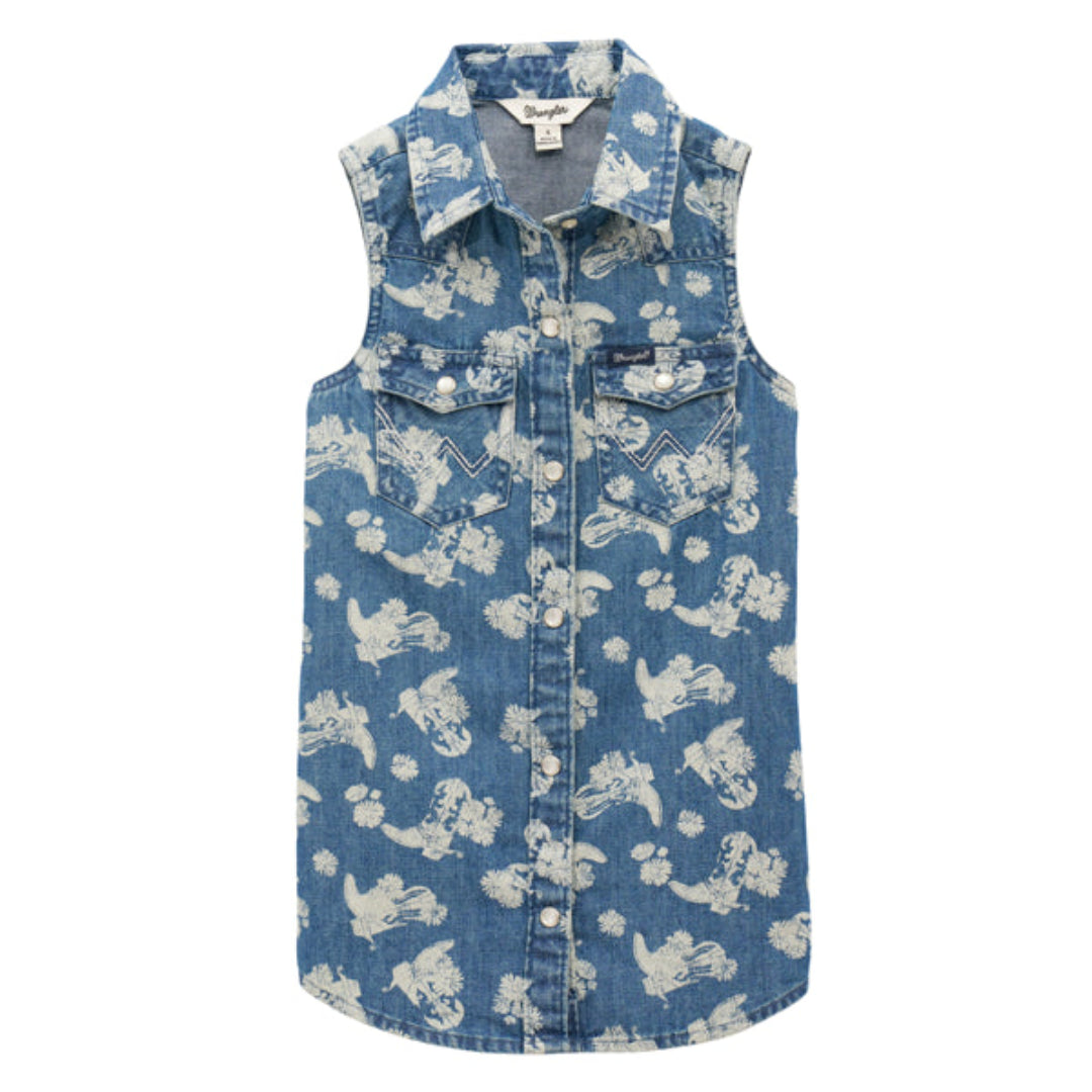 Chemisier sans manches en jean à fleurs avec boutons-pression Wrangler pour filles