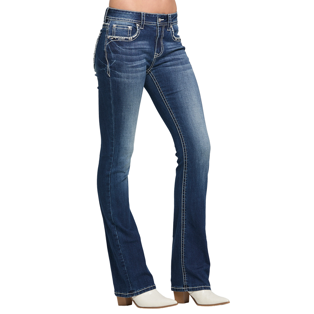 Grace in LA Women's Horseshoe Embroidered Bootcut Jeans