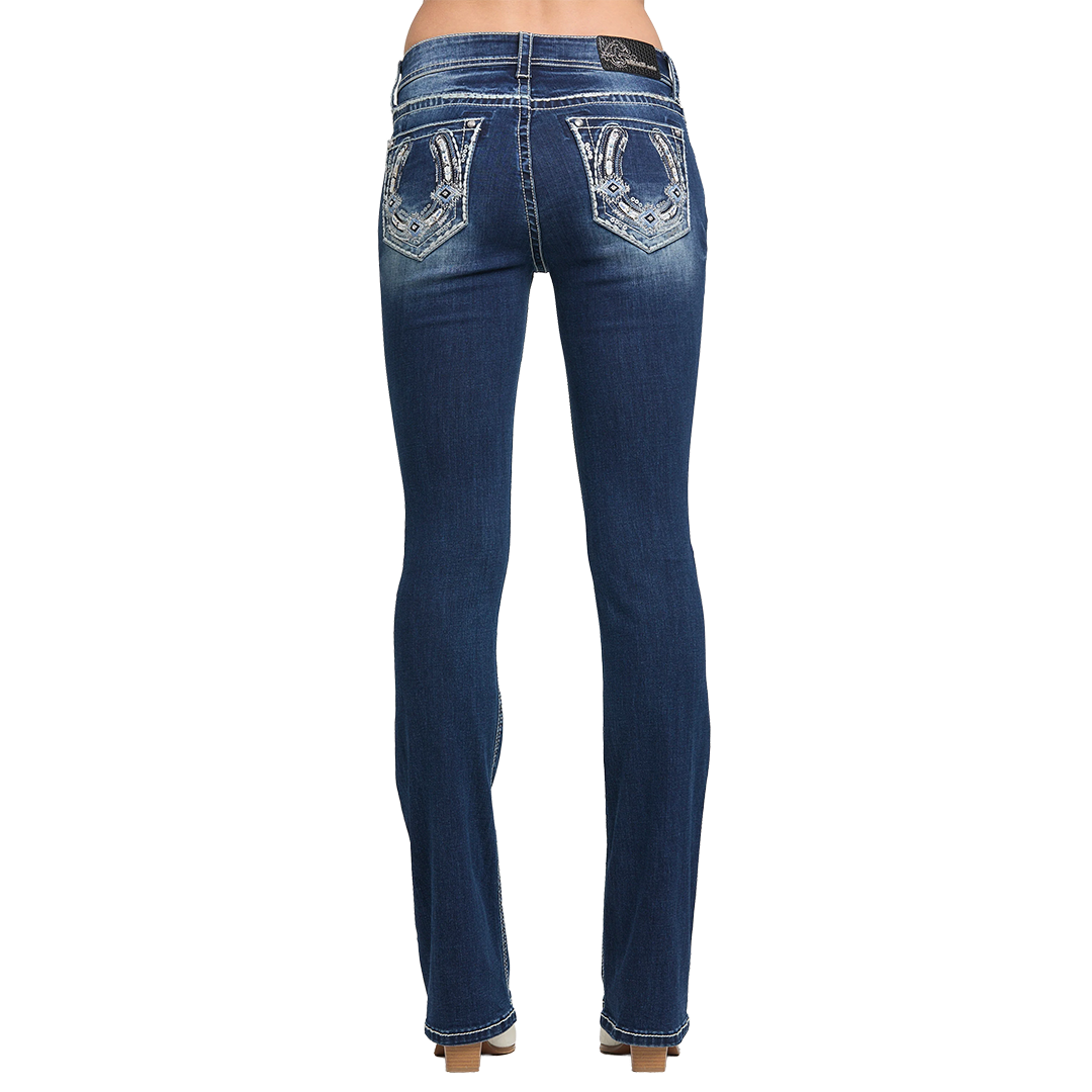 Grace in LA Women's Horseshoe Embroidered Bootcut Jeans