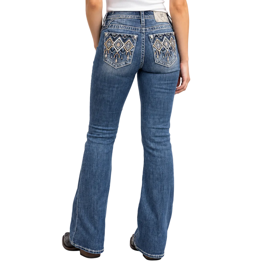 Miss Me Women's Aztec Feather Bootcut Jeans