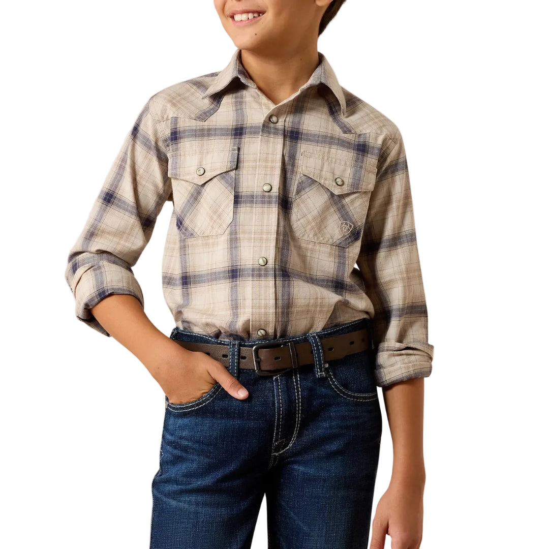 Ariat Boys' Retro Huddle Plaid  Long Sleeve Snap Shirt