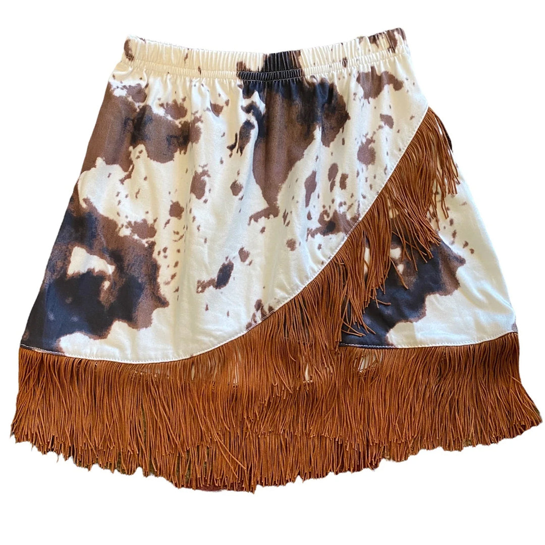 Jupe à franges imprimé vachette marron pour petites filles Shea Baby
