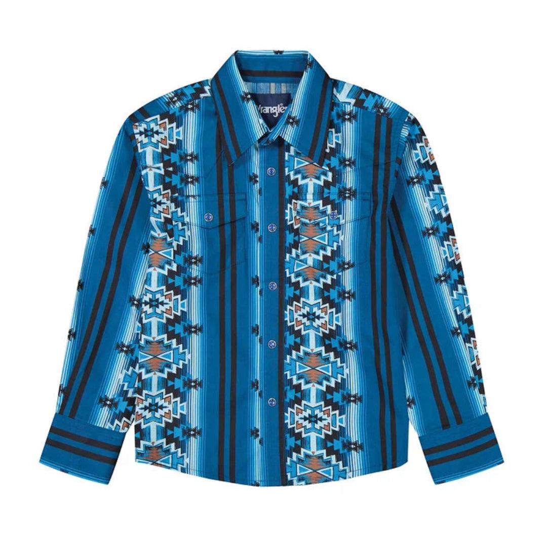 Wrangler Boys' Checotah Aztec Long Sleeve Snap Shirt