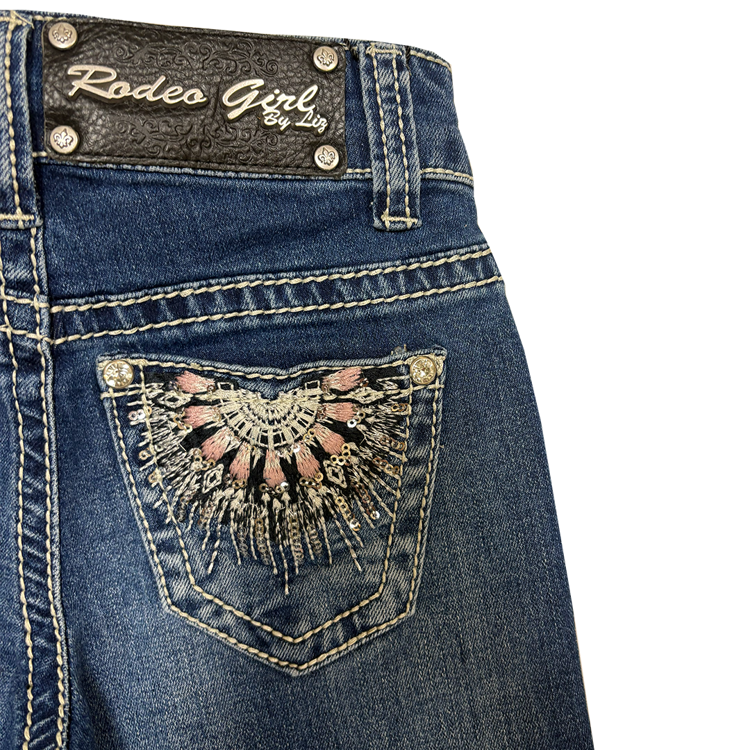 Rodeo Girl Girls' Pink Sun Embroidery Bootcut Jeans