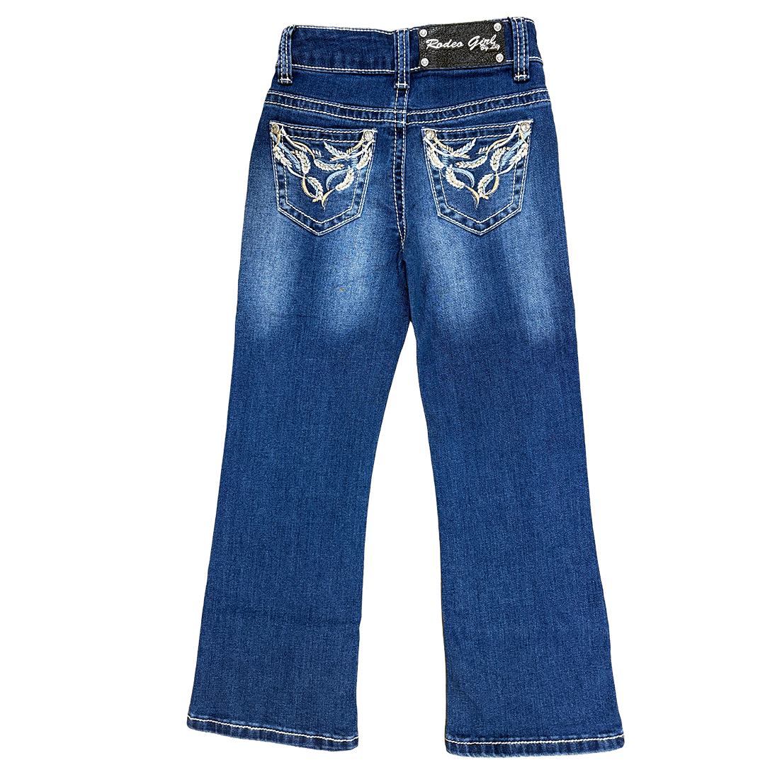 Rodeo Girl Girls' Feathers Embroidery Bootcut Jeans