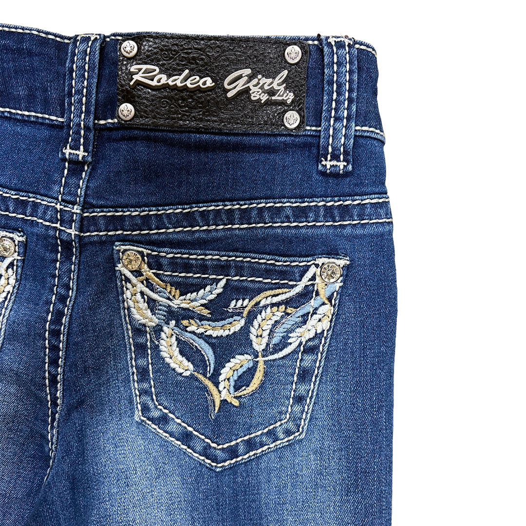 Rodeo Girl Girls' Feathers Embroidery Bootcut Jeans