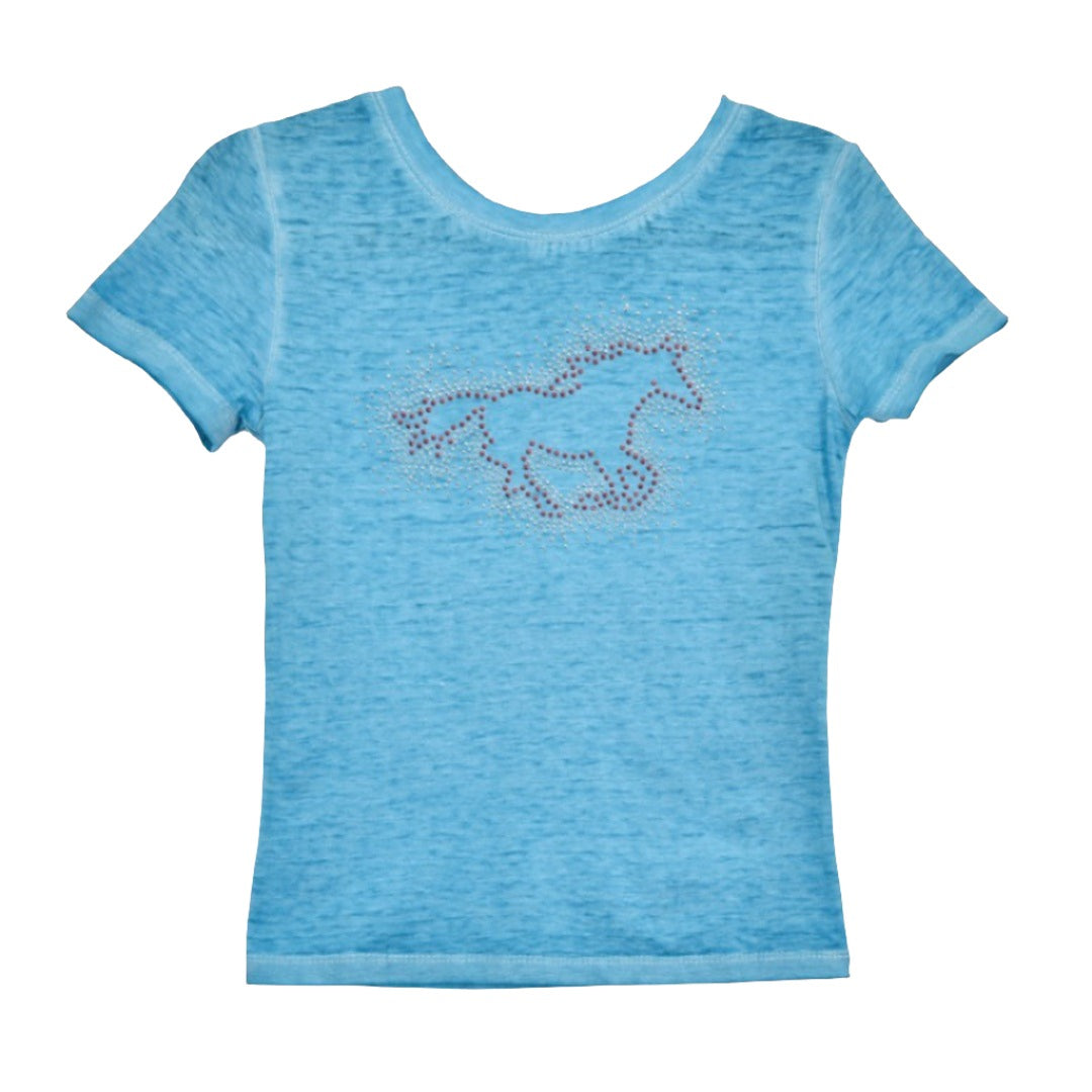 T-shirt délavé Cowgirl Hardware pour filles, motif cheval en cristaux turquoise