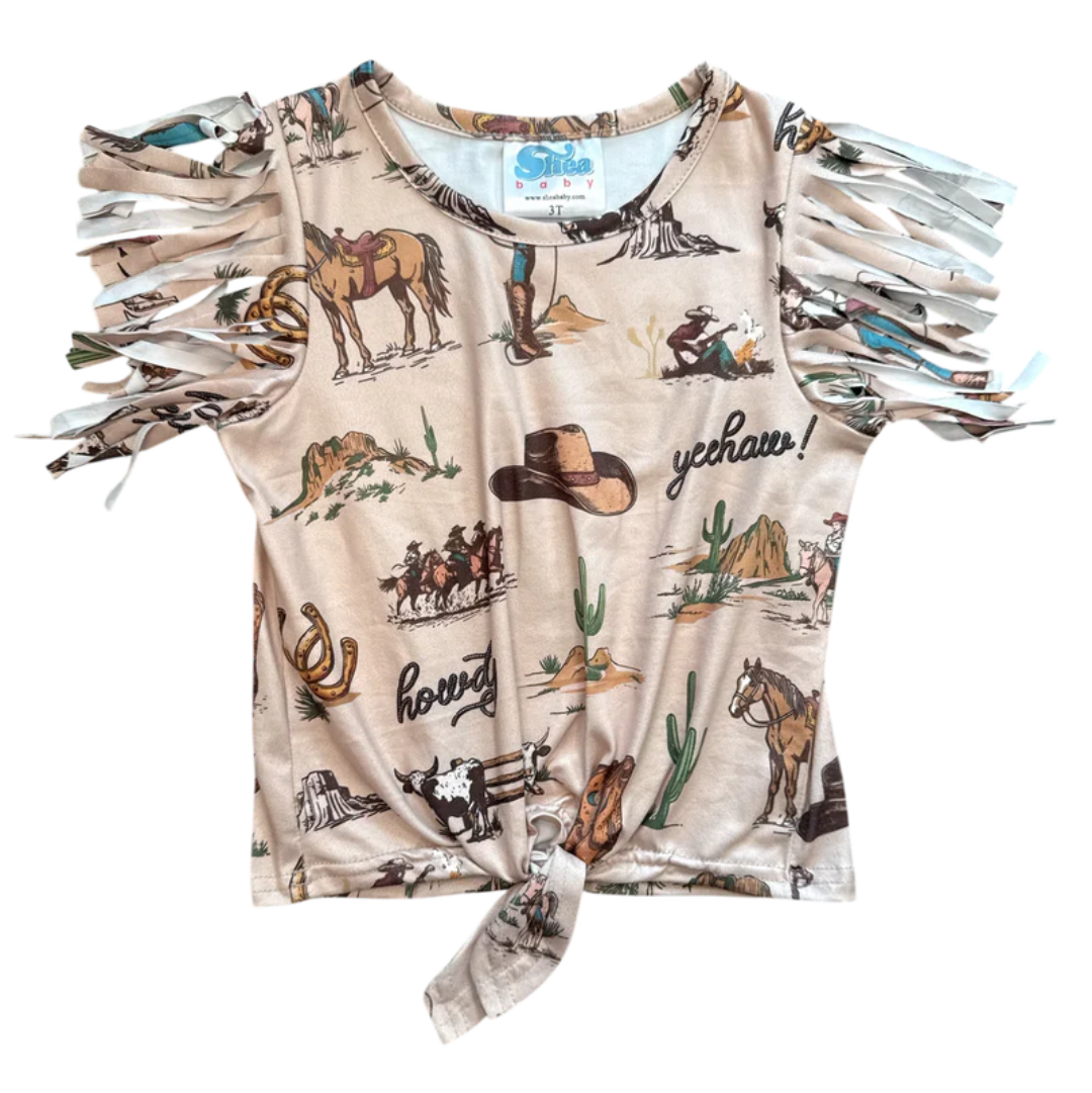 Shea Baby Toddler Girls' Out West Cowgirl Tie Shirt
