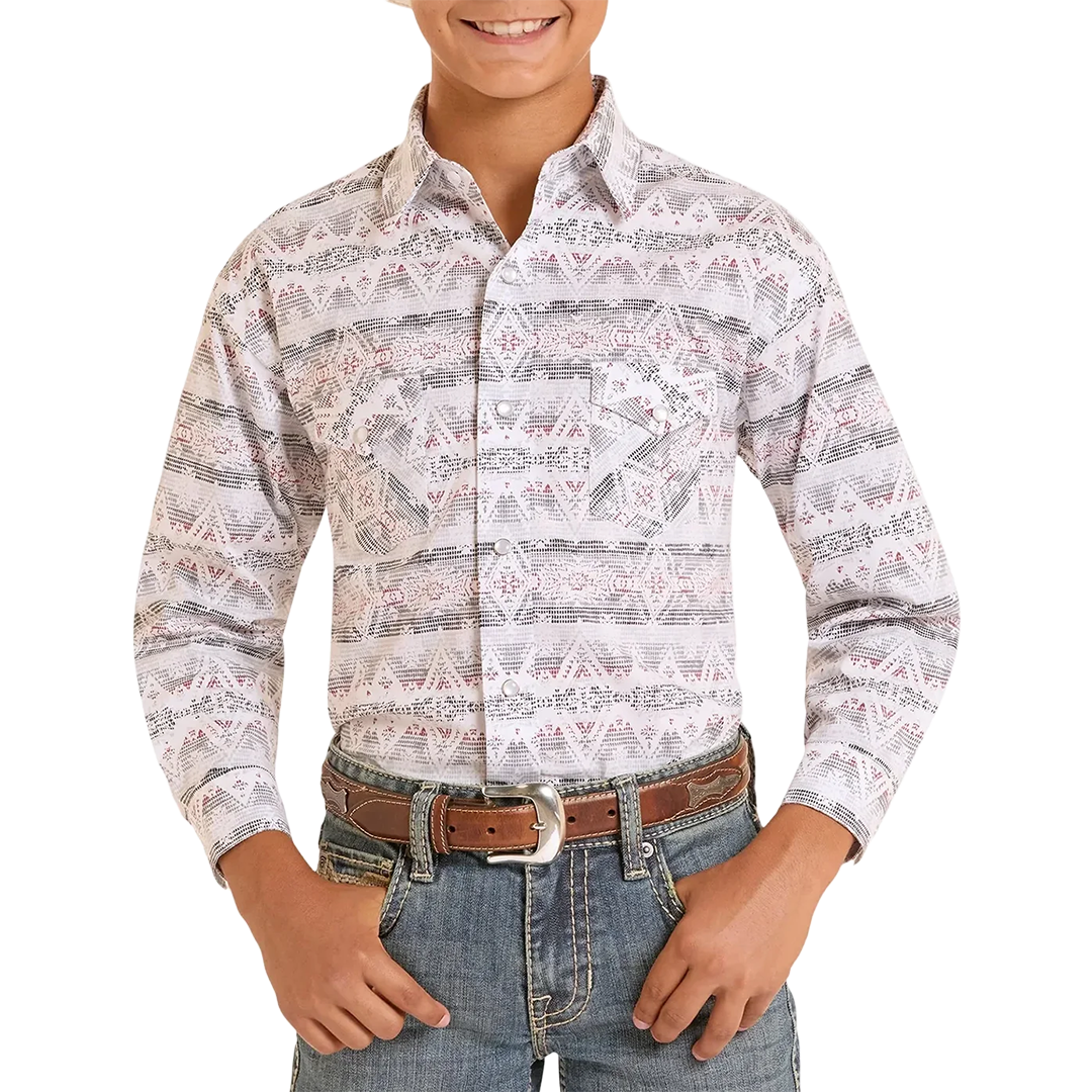 Rough Stock Boys' Aztec Print Long Sleeve Snap Shirt