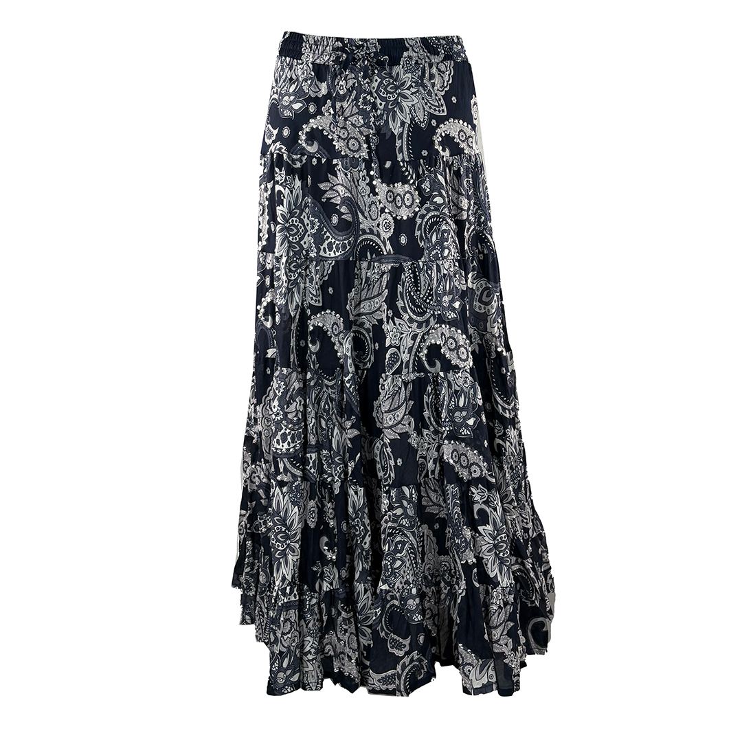 Wondrous Art Wear Women's Sequin Paisley Print 36" Maxi Skirt