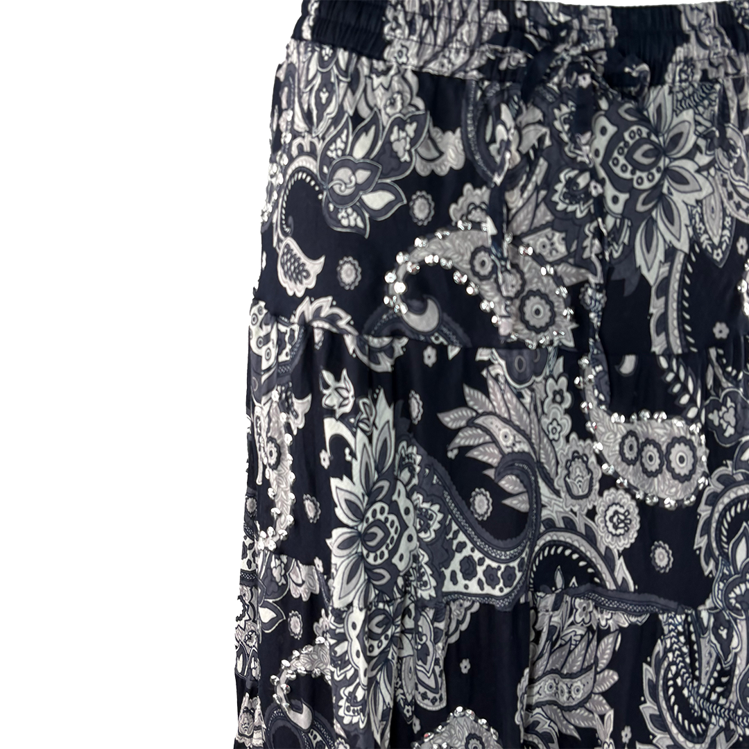 Wondrous Art Wear Women's Sequin Paisley Print 36" Maxi Skirt