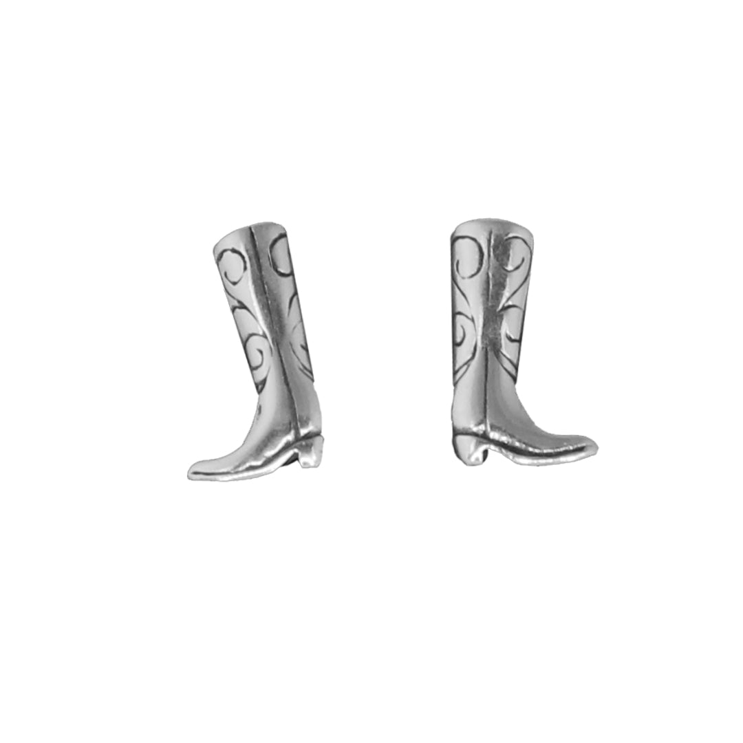 Boucles d'oreilles clous bottes de cow-boy argentées