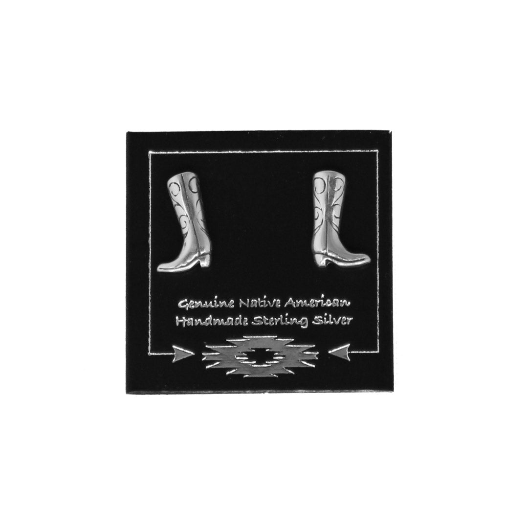 Boucles d'oreilles clous bottes de cow-boy argentées