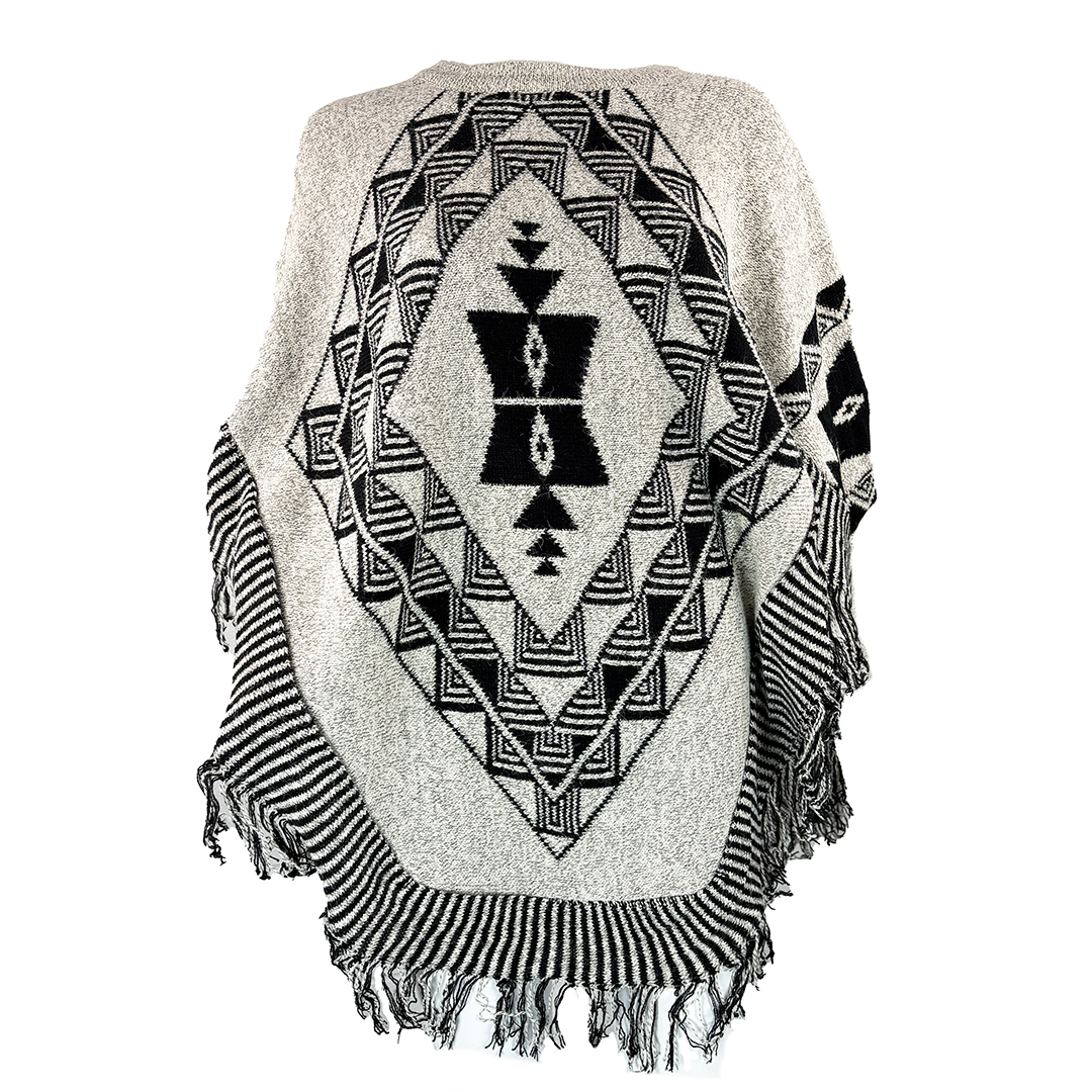 Papa Fashions Women's Diamond Print Fringe Poncho