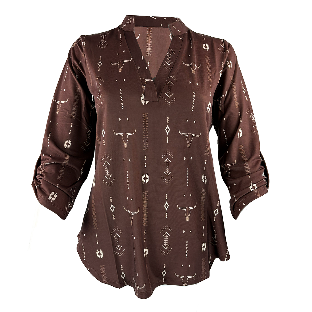 Cowgirl Hardware Women's Skull Aztec Hilo Blouse
