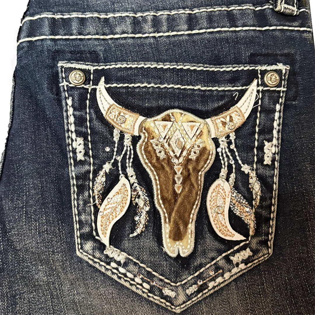 Grace in LA Women's Steer Embroidery Mid Rise Bootcut Jeans