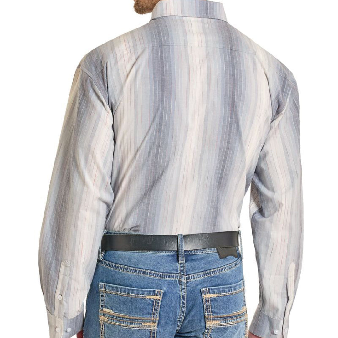 Rock & Roll Denim Men's Stripes Print Long Sleeve Button Shirt