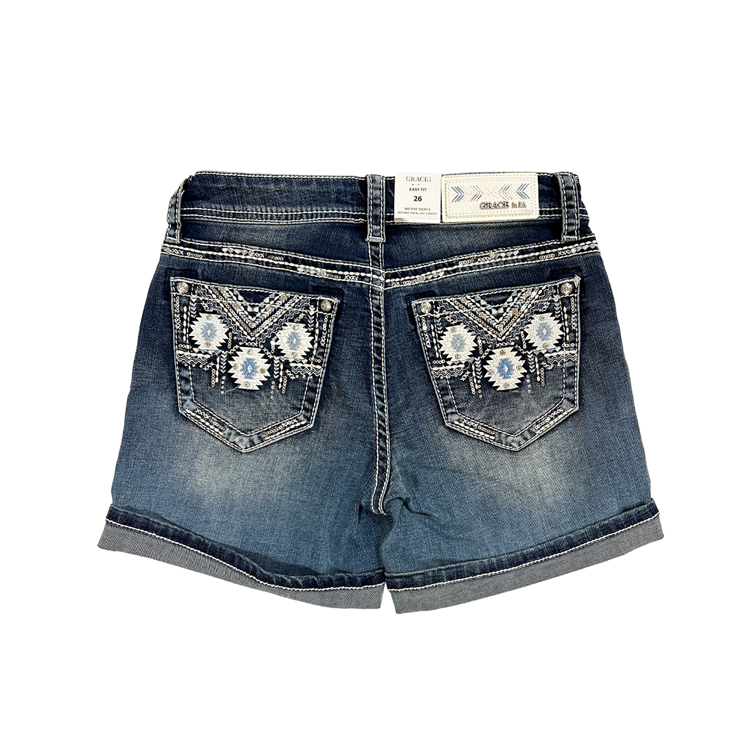 Grace in LA Women's Aztec Embroidery Shorts