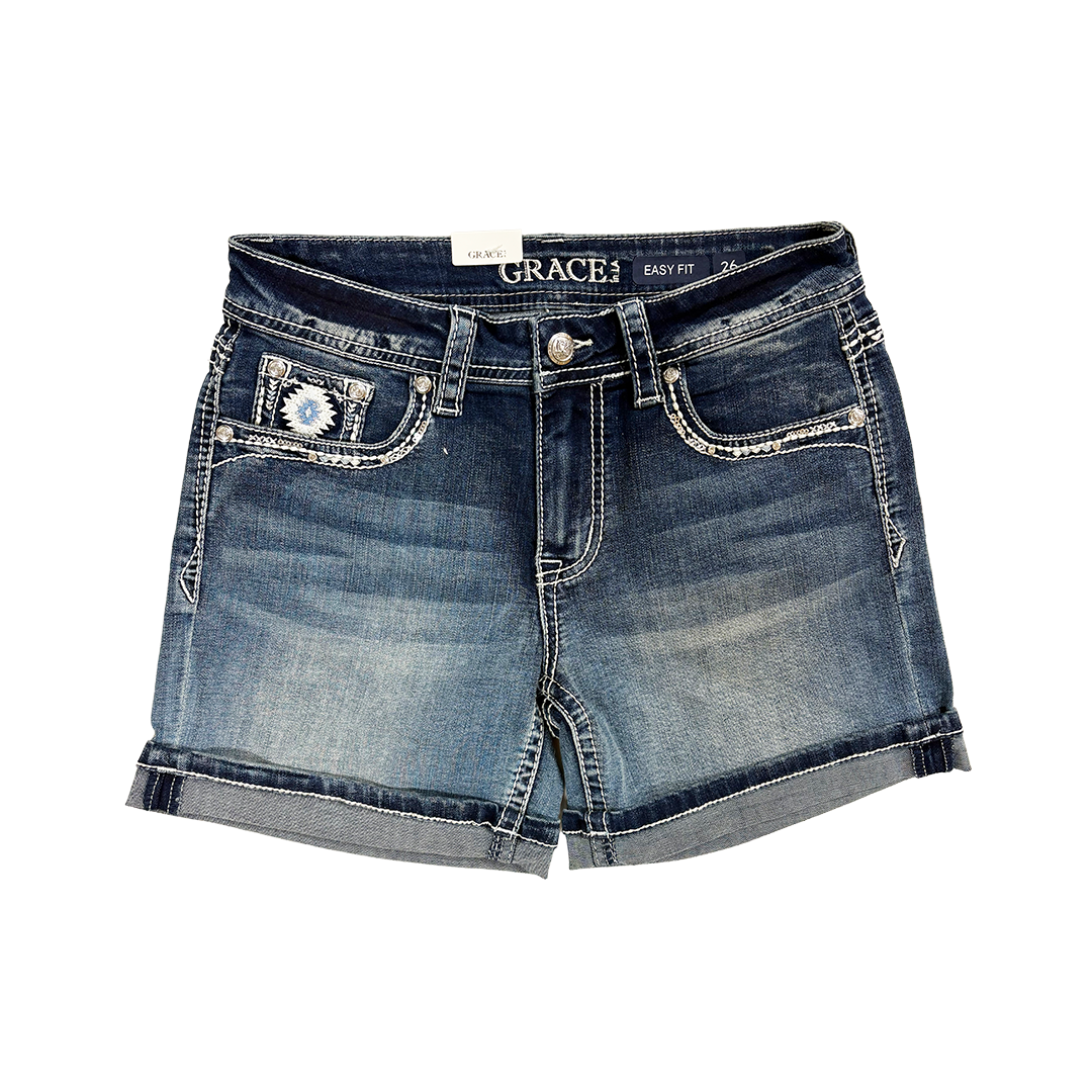 Grace in LA Women's Aztec Embroidery Shorts