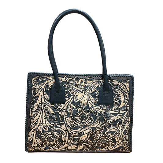 Juan Antonio Hand Tooled Inlay Leather Tote Bag