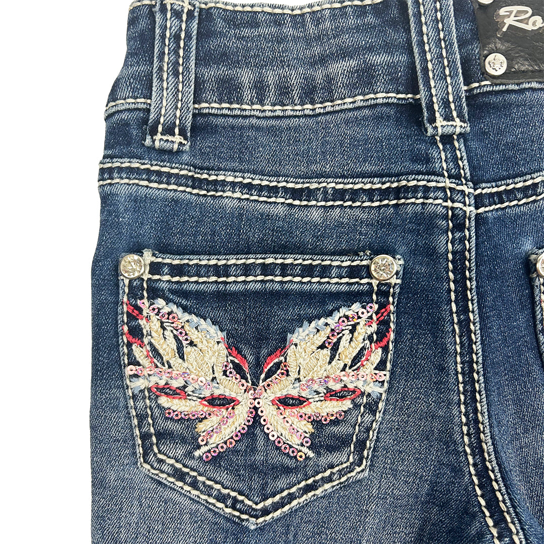 Rodeo Girl Girls' Butterfly Embroidery Pink Bootcut Jeans