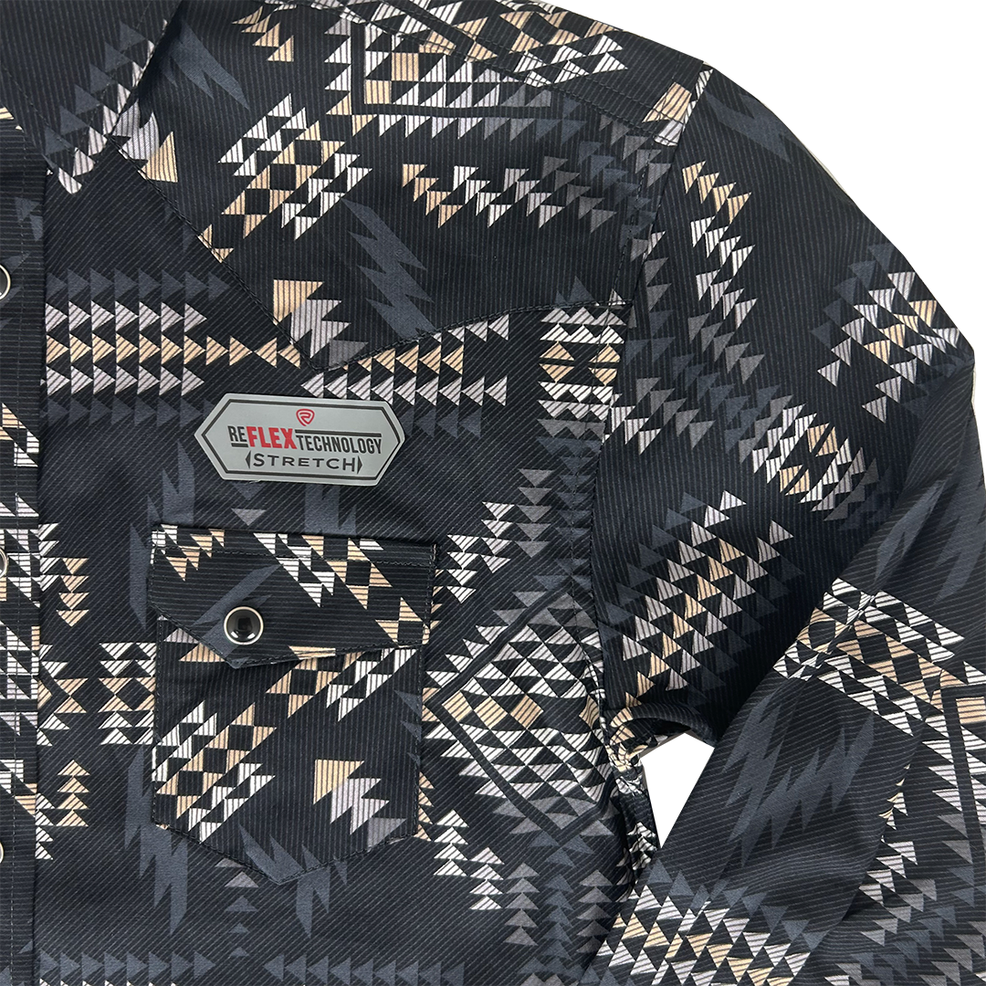 Chemise à boutons-pression manches longues Rock & Roll Denim pour garçons, motif aztèque