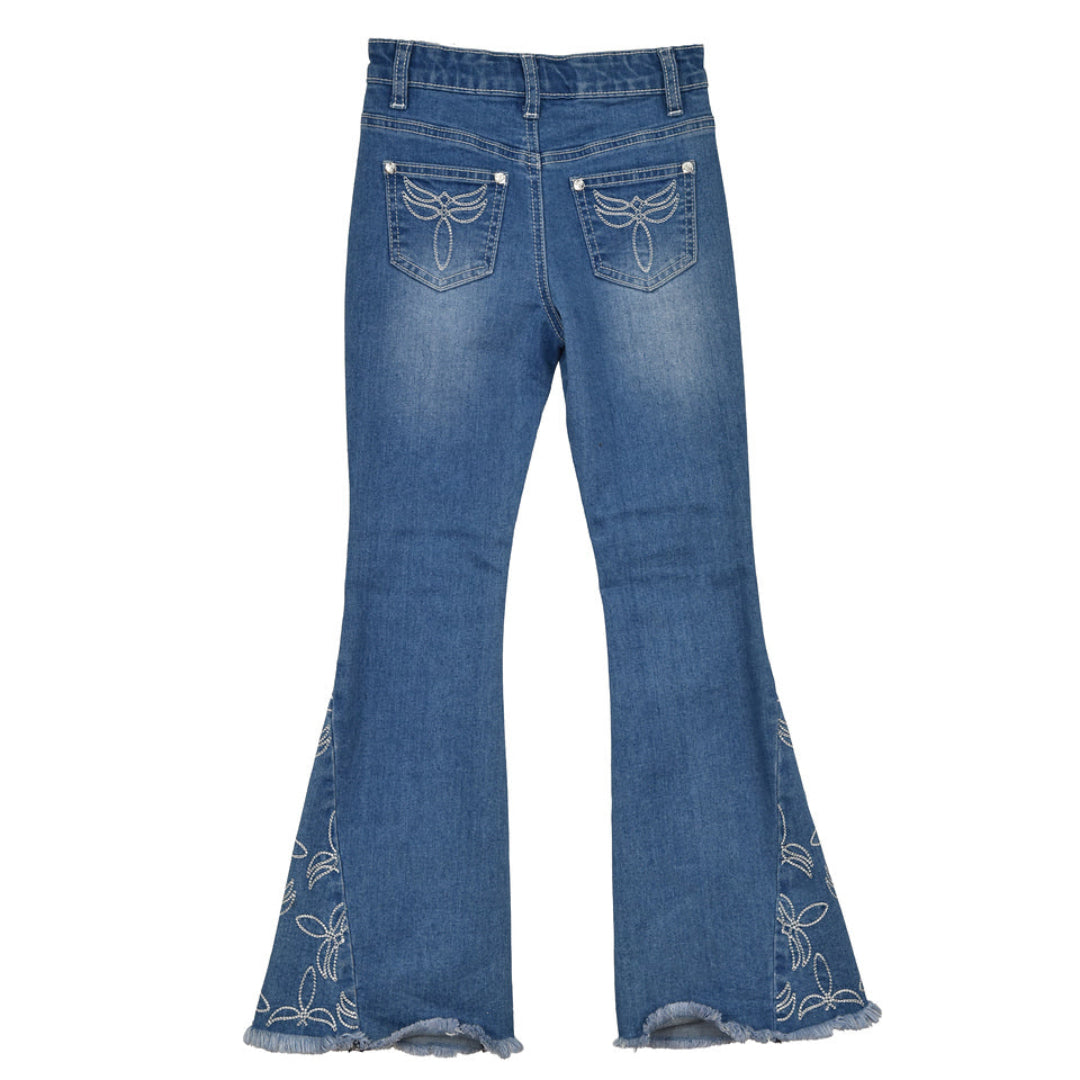 Jean bootcut Cowgirl Hardware pour filles, motif Paisley Vine sur les poches