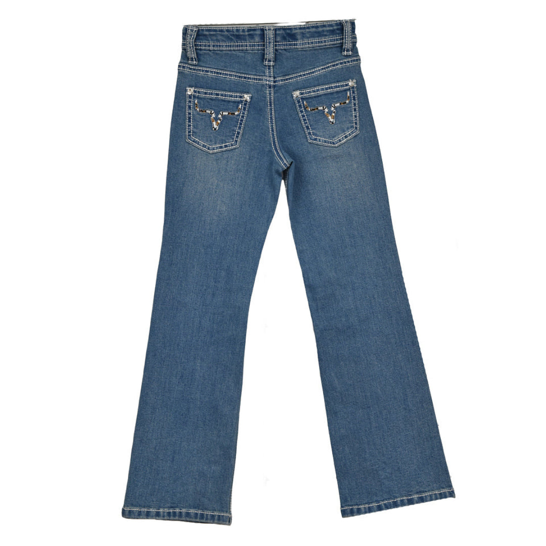 Jean bootcut Cowgirl Hardware pour filles, motif Paisley Vine sur les poches