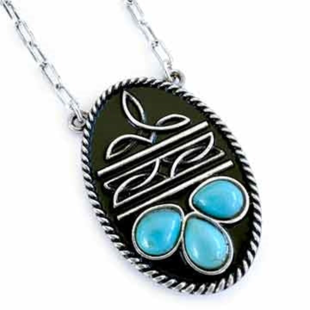 Wyo Horse Women's Bootstitch and Turquoise Oval Necklace