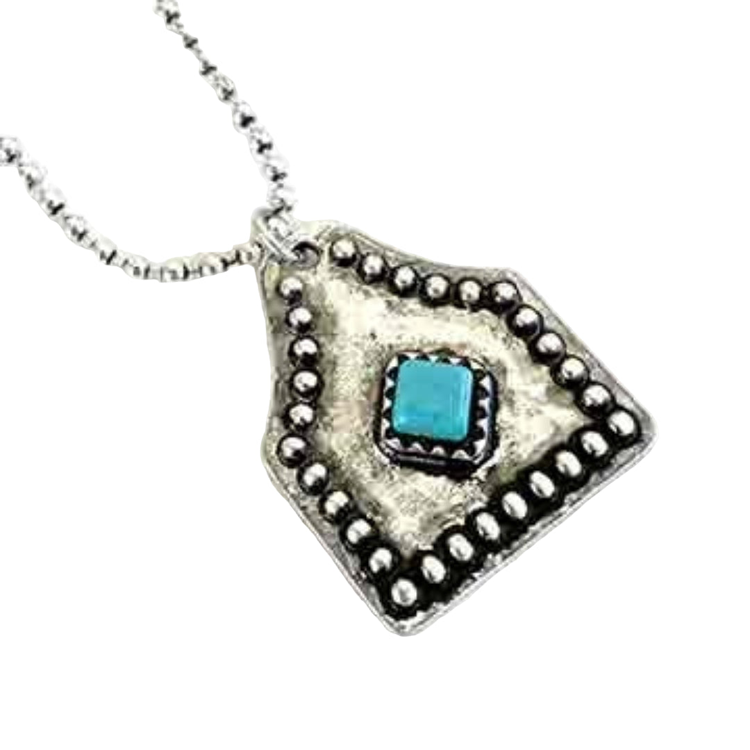 Wyo Horse Women's Cowtag with Turquoise Diamond Necklace