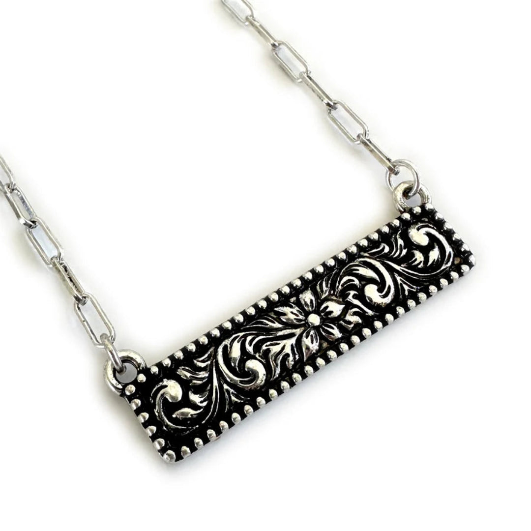 Wyo Horse Women's Tooled Western Bar Necklace