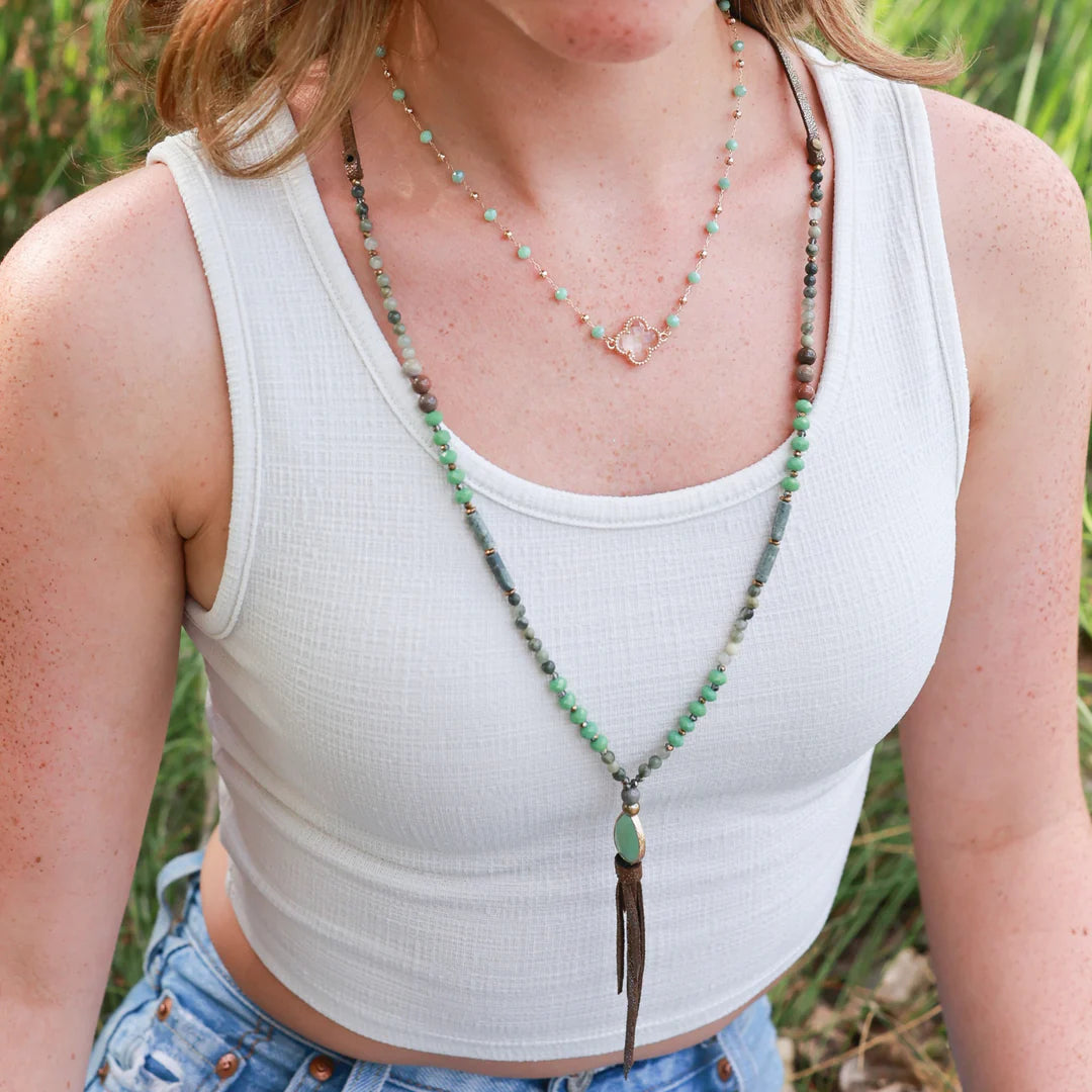 Wyo Horse Women's Long Faceted Glass Bead Necklace