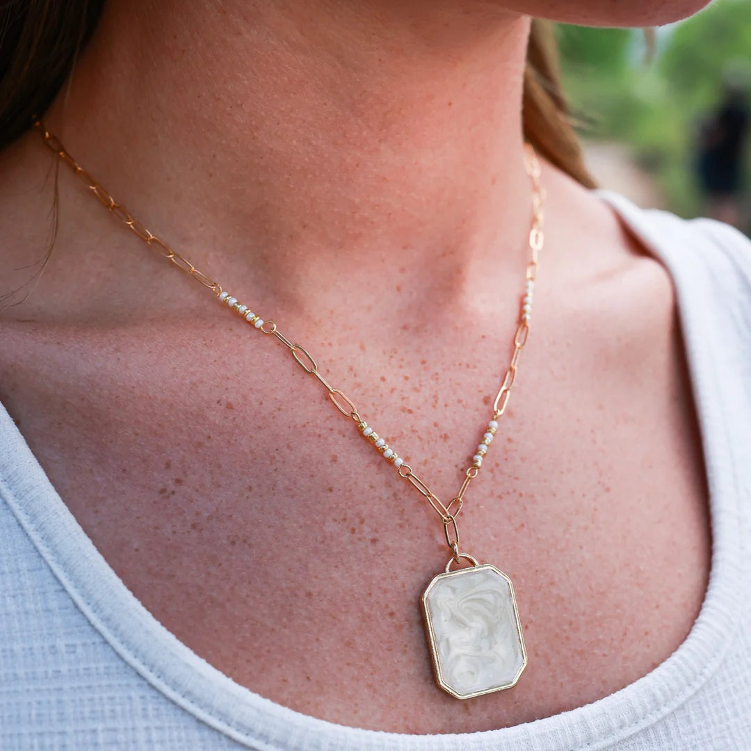 Wyo Horse Women's Marble Enamel Pendant and Seed Bead Chain Necklace