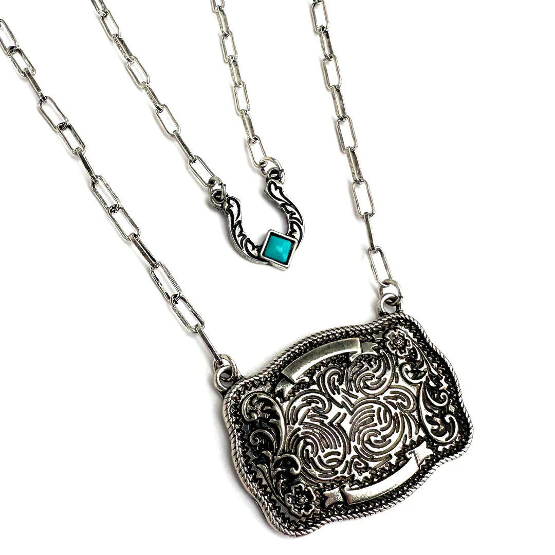 Collier pendentif de bar western outillé Wyo Horse pour femmes
