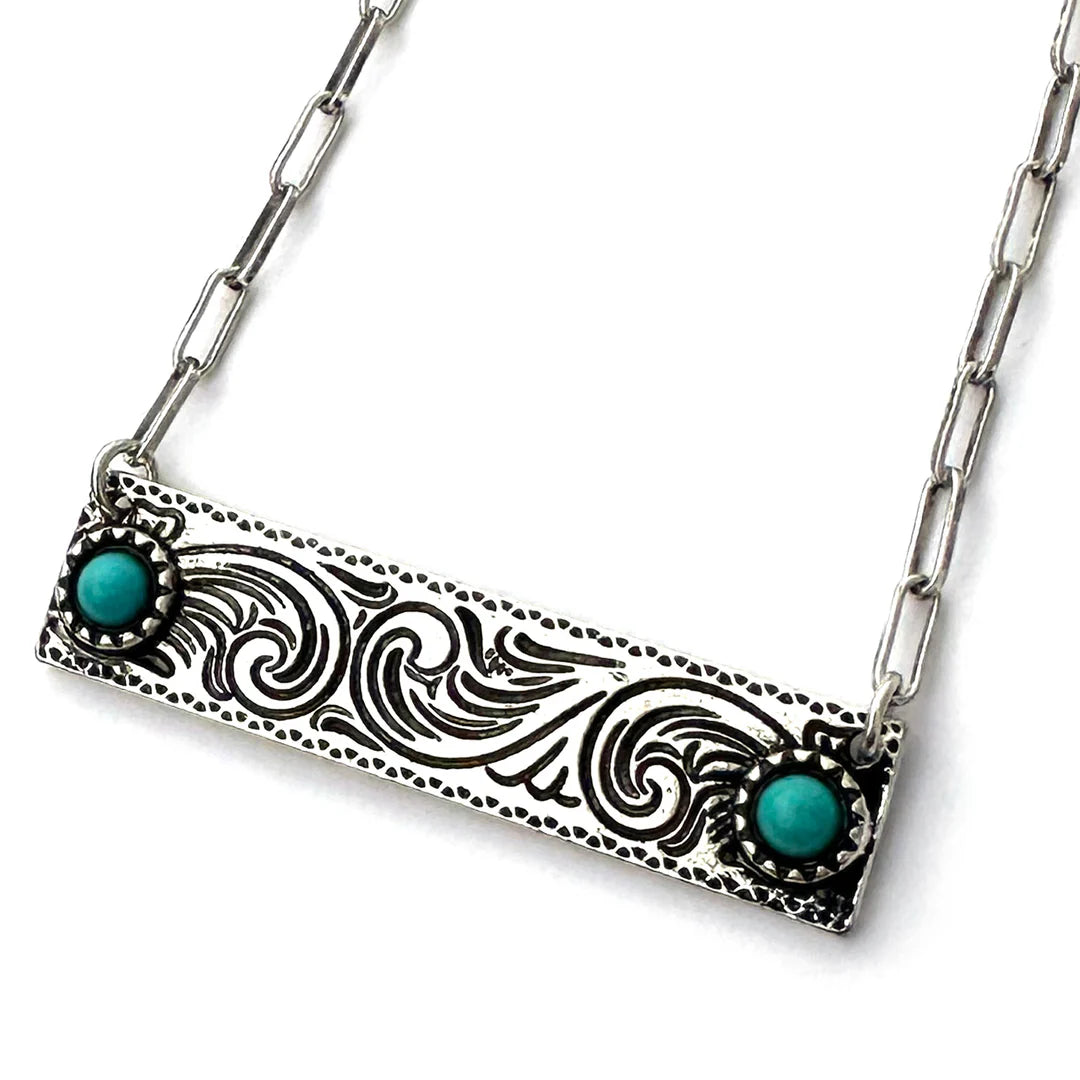 Wyo Horse Women's Western Etched Turquoise Bar Necklace