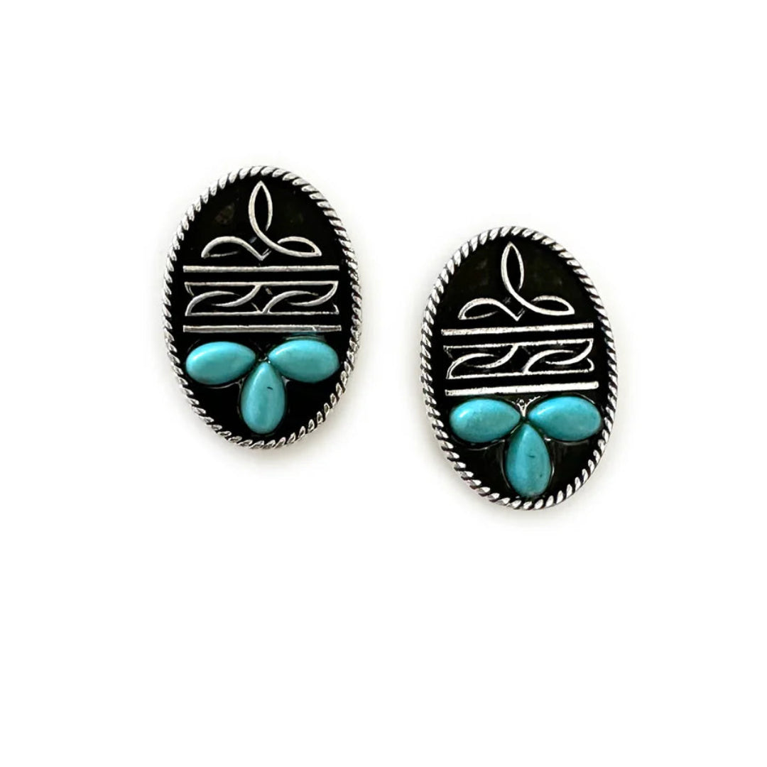 Wyo Horse Women's Bootstitch and Turquoise Oval Studs