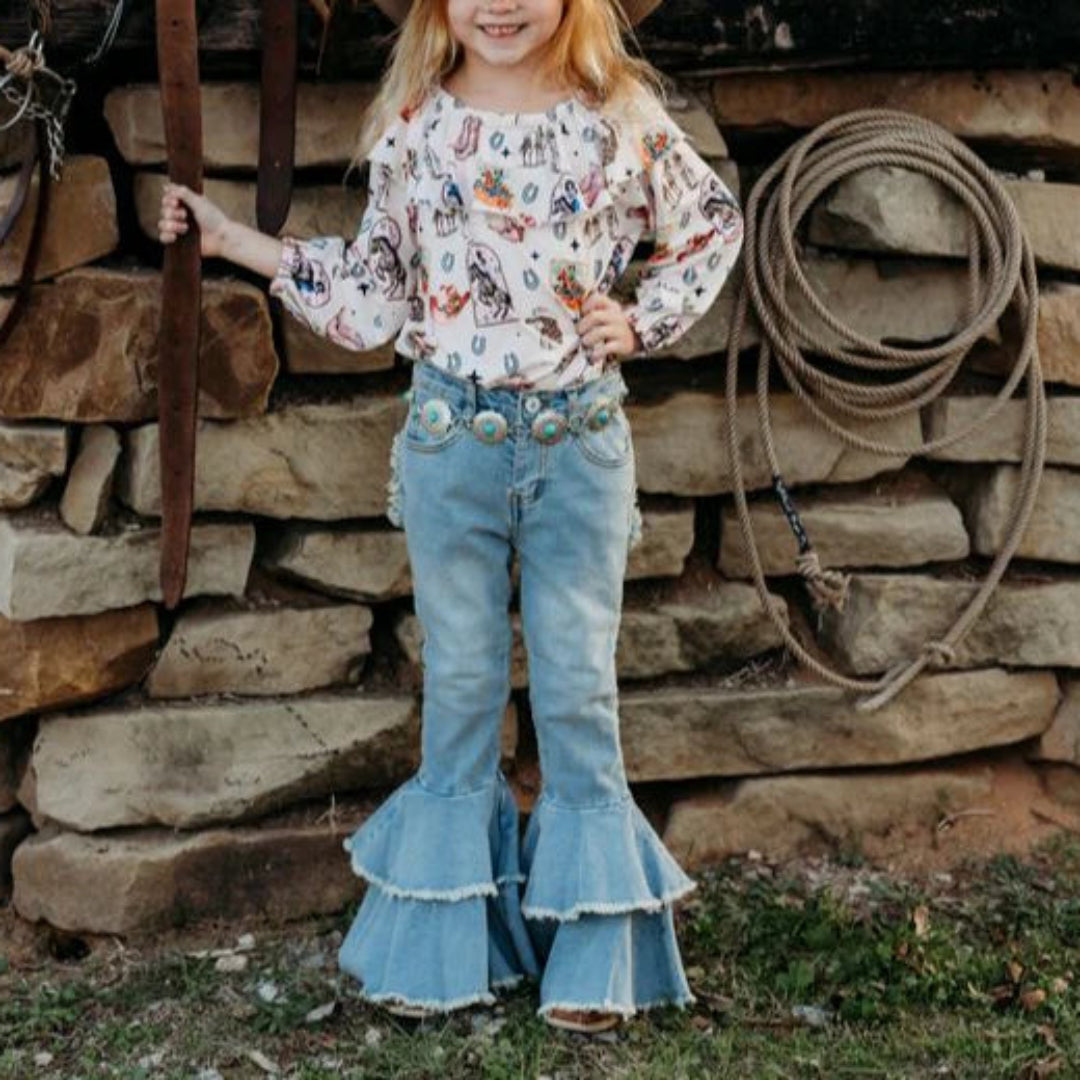 Shea Baby Toddler Girls' Pink Vintage Cowgirl Long Sleeve Shirt