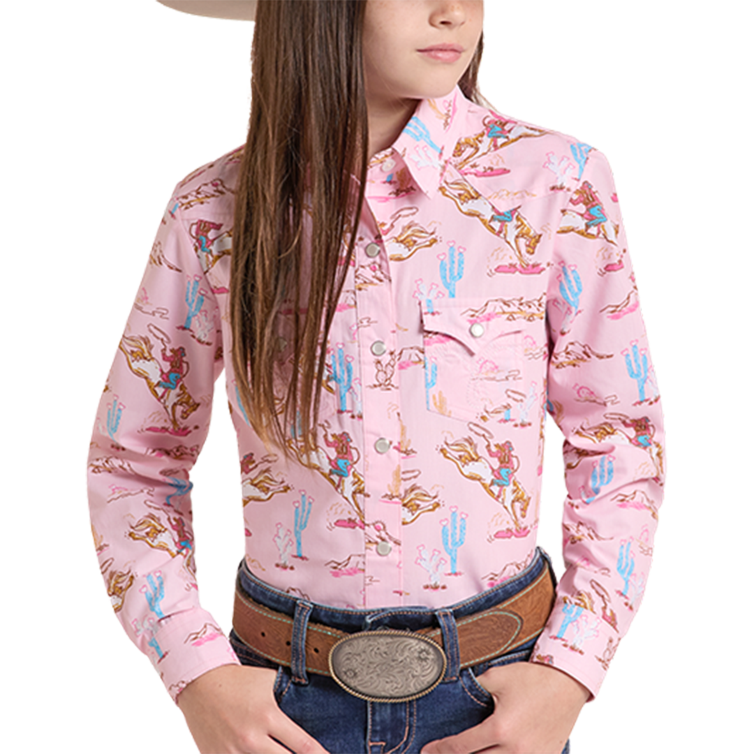 Chemise à manches longues et à boutons-pression pour filles motif cowgirl Panhandle