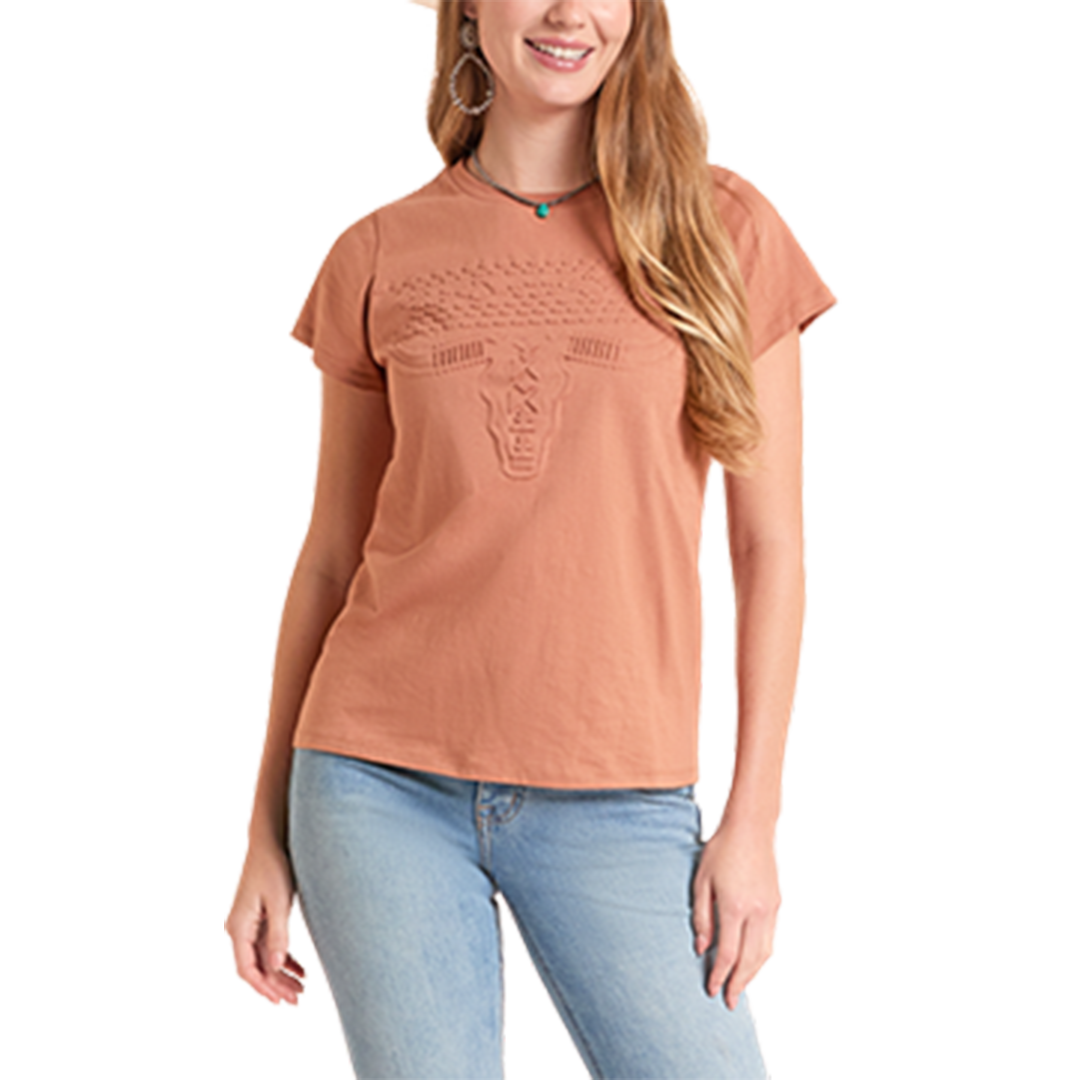 Panhandle Slim Women's Boot Stitch Skull Embossed T-Shirt