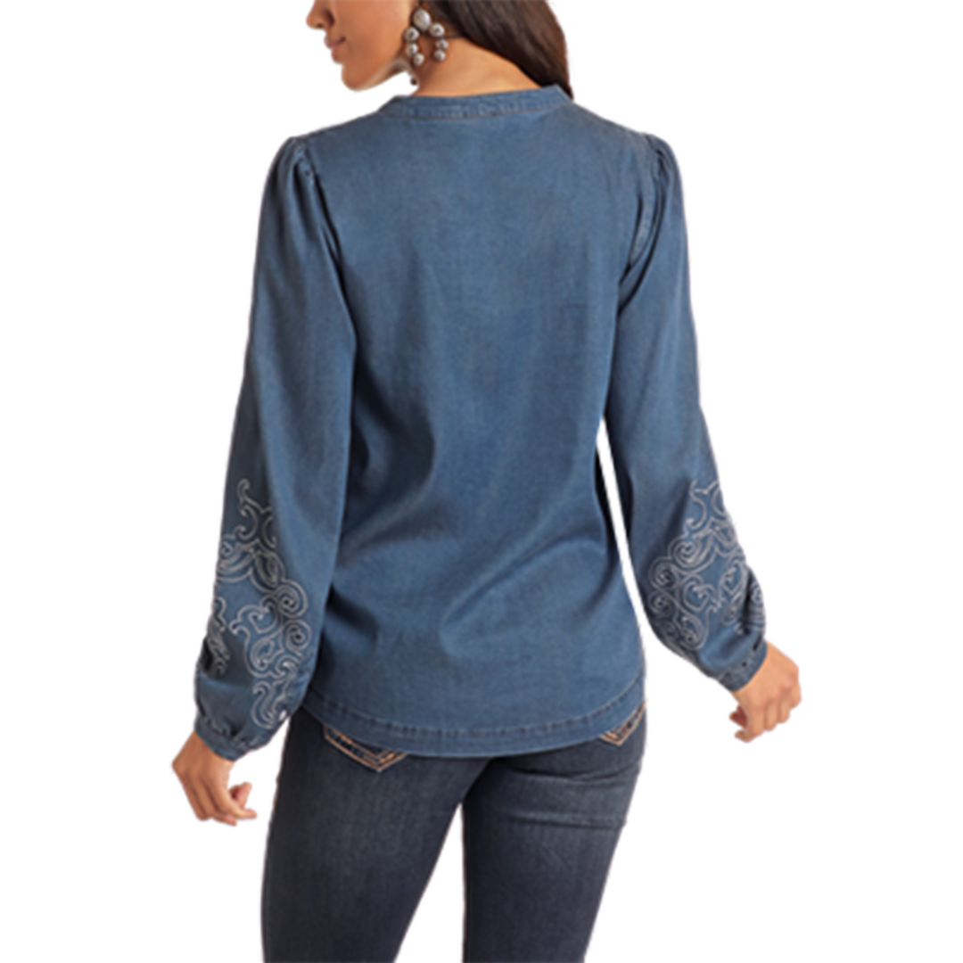 Panhandle Women's Embroidered Chambray Button-Up Blouse