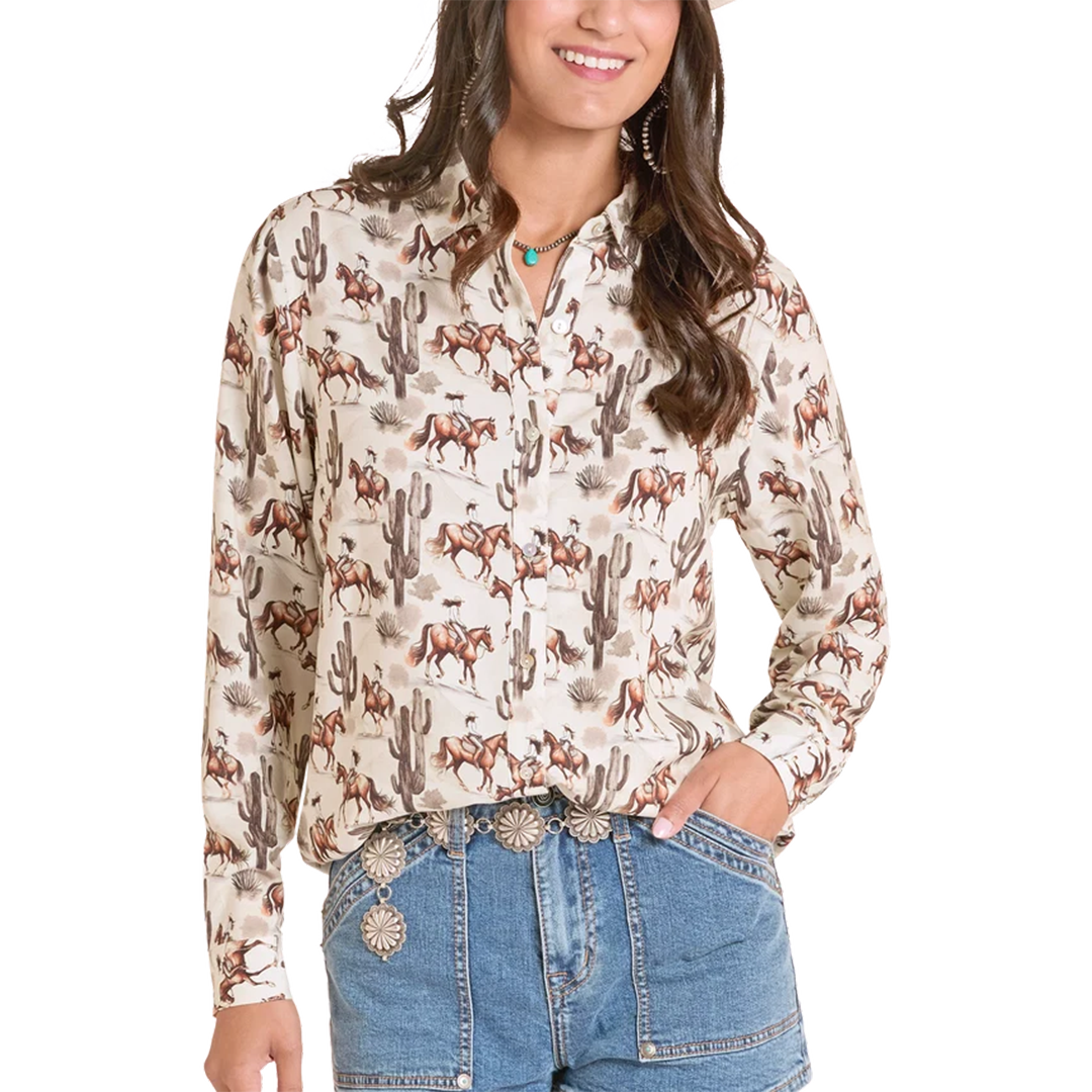 Chemise à boutons-pression à manches longues Panhandle Wild Horses pour femme