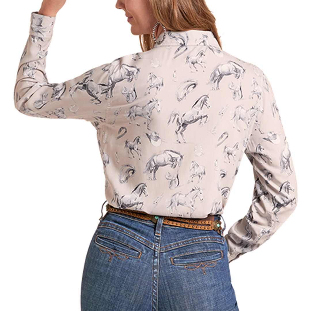 Chemise à boutons-pression à manches longues Panhandle Wild Horses pour femme