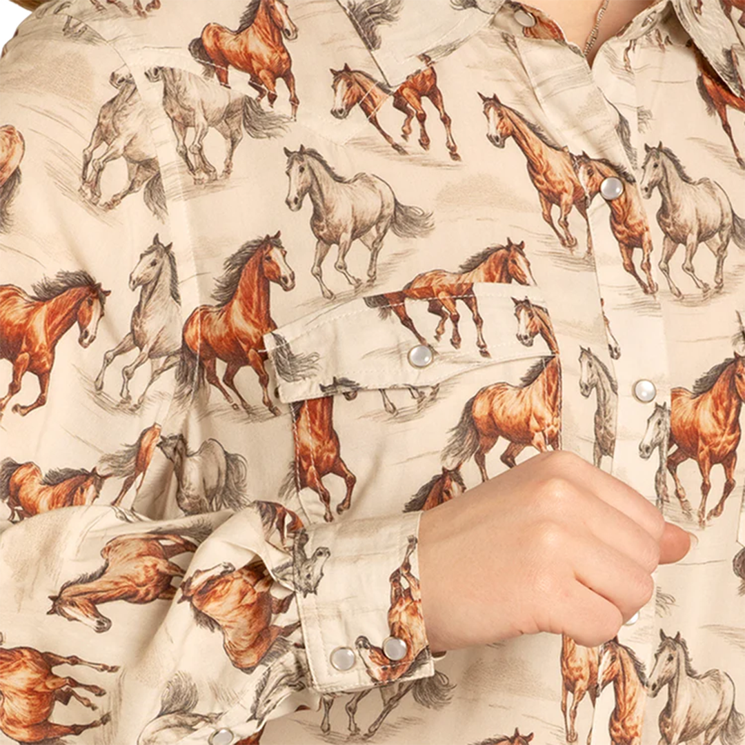 Panhandle Women's Wild Horses Long Sleeve Snap Shirt