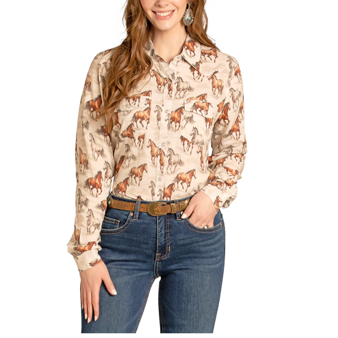 Panhandle Women's Wild Horses Long Sleeve Snap Shirt