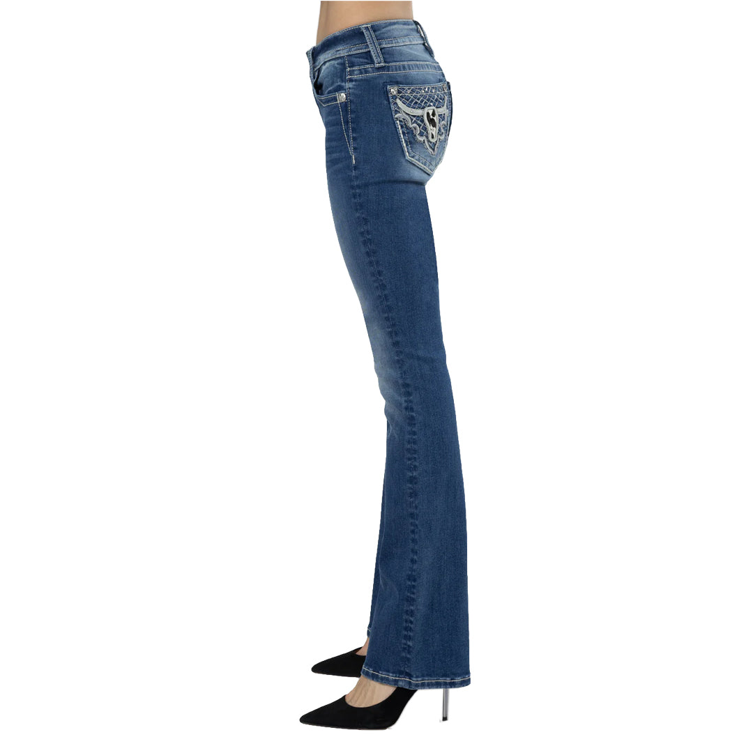 Miss Me Woman's Silver Western Charm Boot Cut Jeans