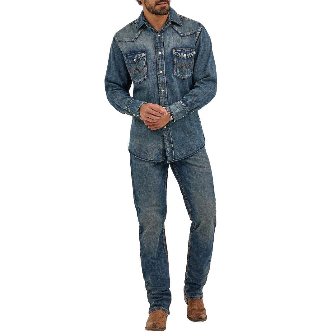 Wrangler Men's Denim Western Long Sleeve Work Shirt